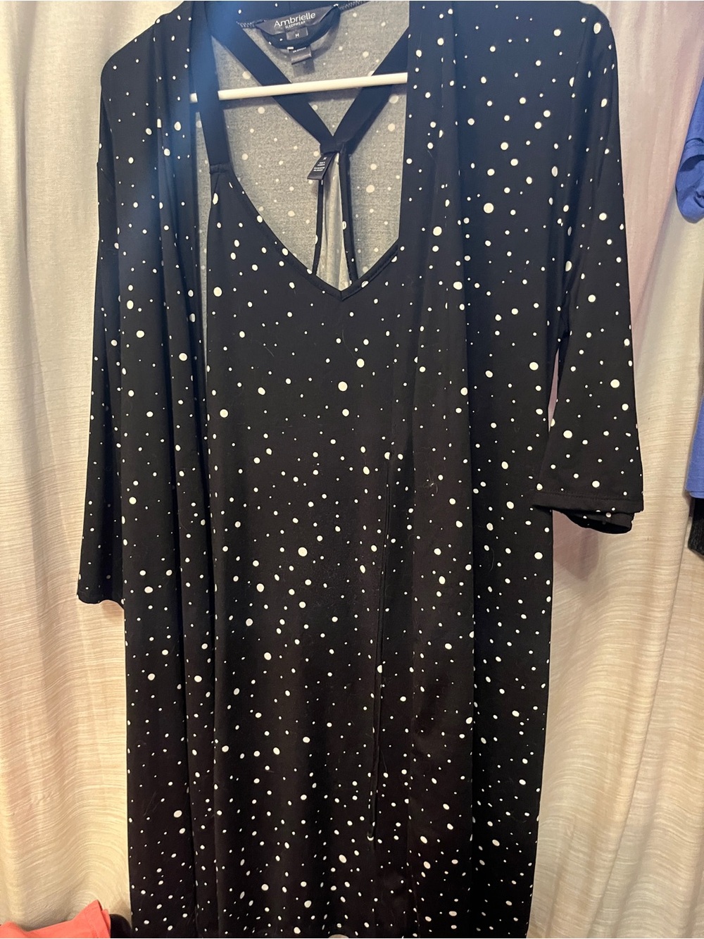 Ambrielle night gown and matching rob with White Dots and V-Strap Detail.